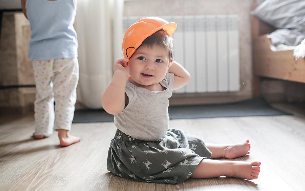 Baby with hard hat