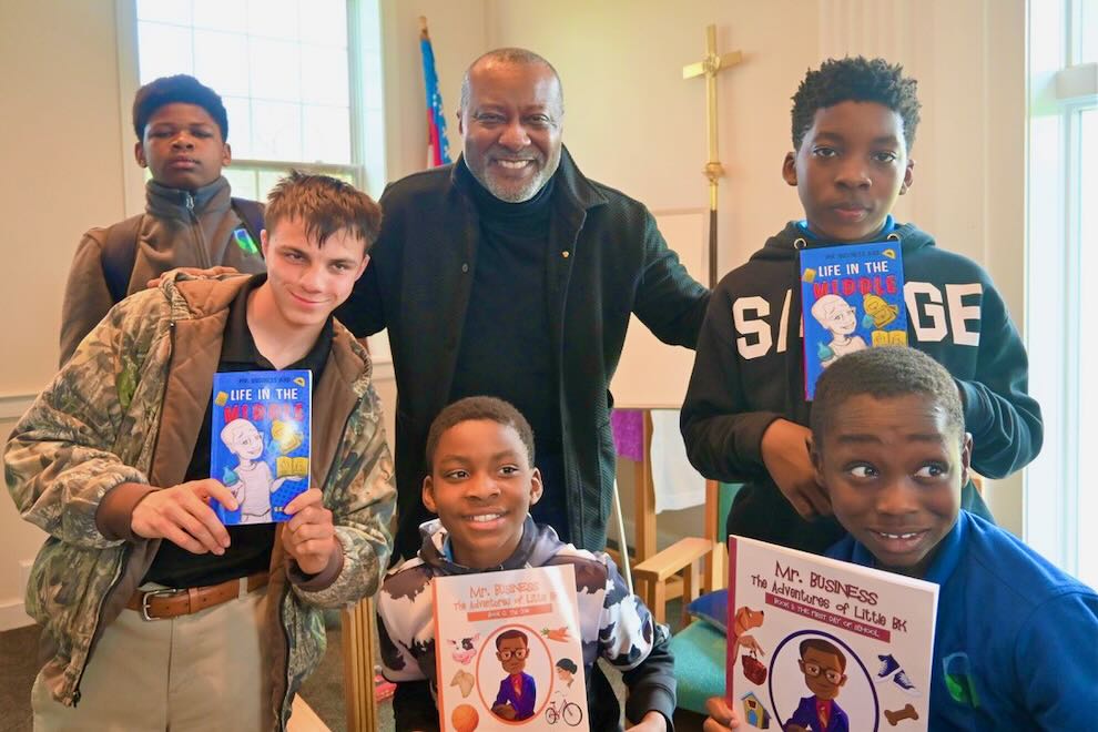 BK Fulton author with kids and books