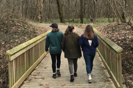 three girls hiking