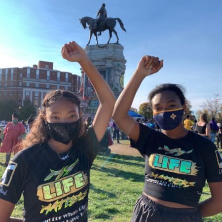 Brown Ballerinas for Change in front of the now-removed monument to Robert E. Lee in Richmond