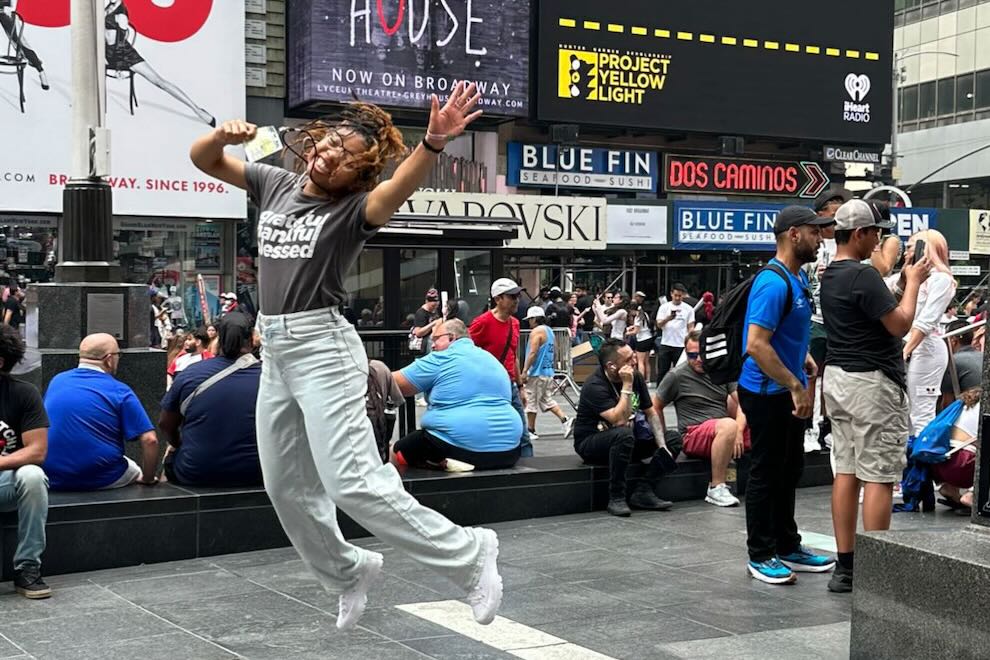 Kambria Cook celebrates in Times Square