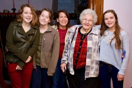 three generations of women - grandmother, mom, daughters