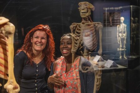 two adults at Body Worlds exhibit