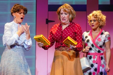 Alia Bisharat Glidden, Susan Sanford, and Katie Goffman in “9 to 5: The Musical.” Photo by Jay Paul.