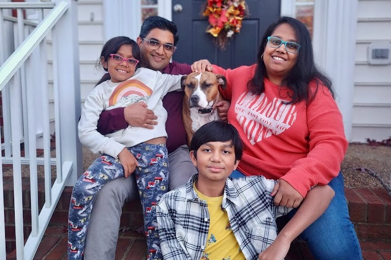 Aditi Warhan Singh and family in front of their West end home