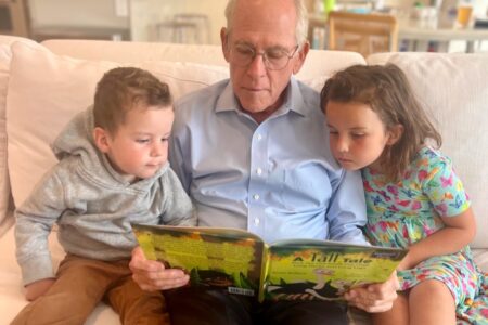 author Scott Sollers with his grandkids