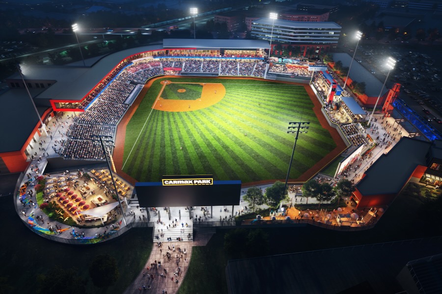 AErial View rendering Carmax Park Flying Squirrels