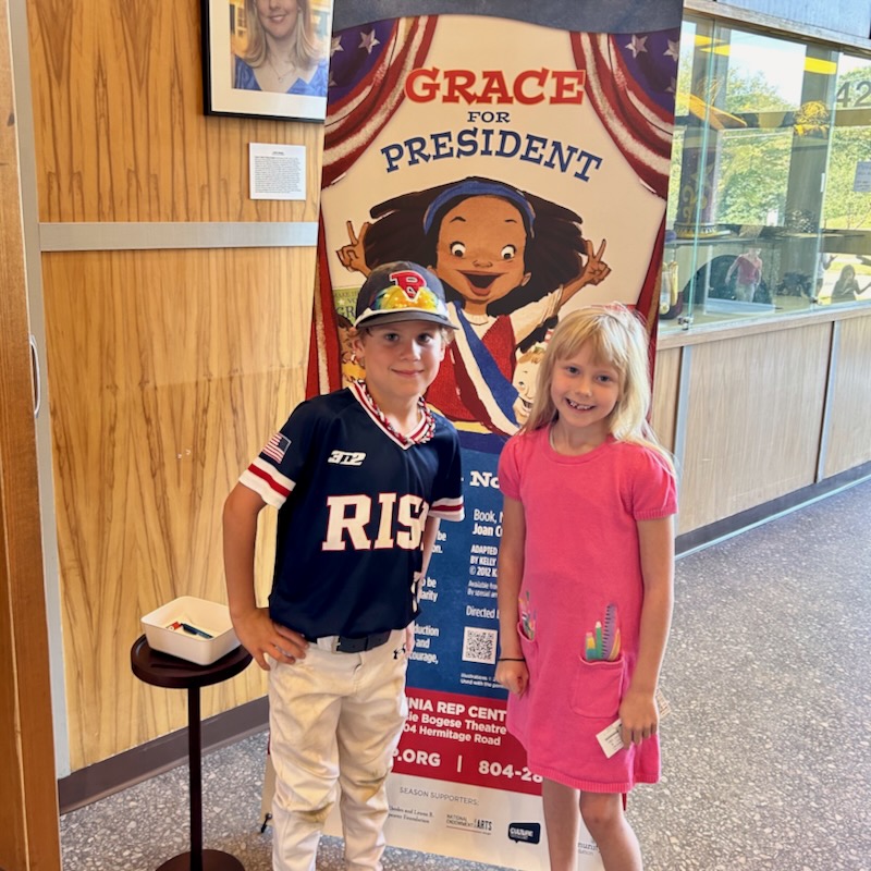 Jay and Norah in front of Virginia Rep’s Grace for President sign