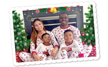 Brown family in Christmas PJs