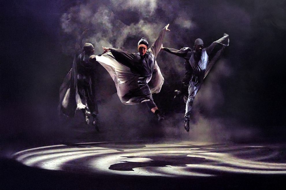 Gregory Hamilton, Moriah Perry, and Kameren Whigham as The Tornado in the North American Tour of THE WIZ - Photo by Jeremy Daniel