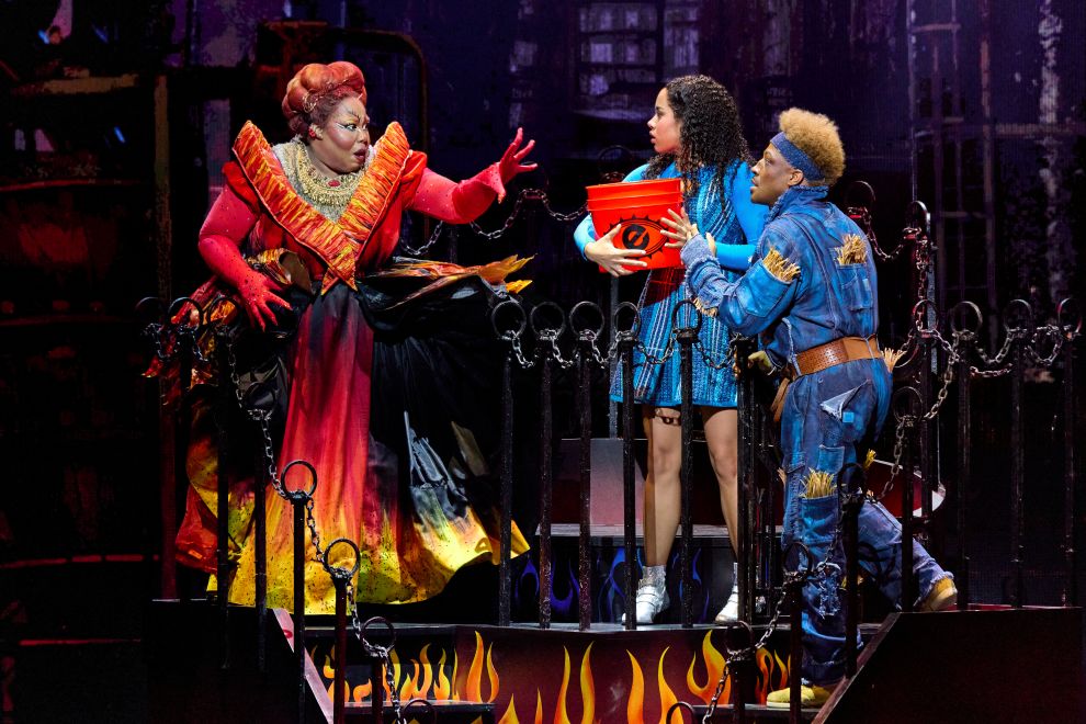 Kyla Jade as Evillene, Phoenix Assata LaFreniere as Dorothy and Elijah Ahmad Lewis as The Scarecrow in the North American Tour of THE WIZ - Photo by Jeremy Daniel