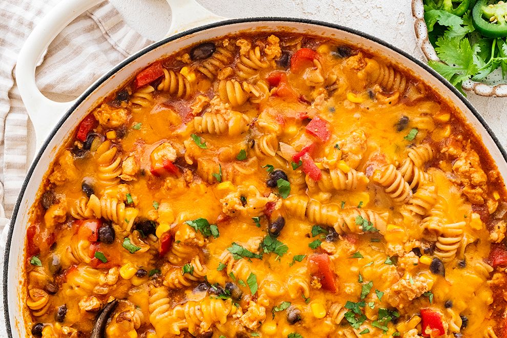 One-and-Done Dinners RFM-SeptOct26-WhatsCooking-One Pot Chicken Enchilada Pasta from Brittany Mullins Eating Bird Food