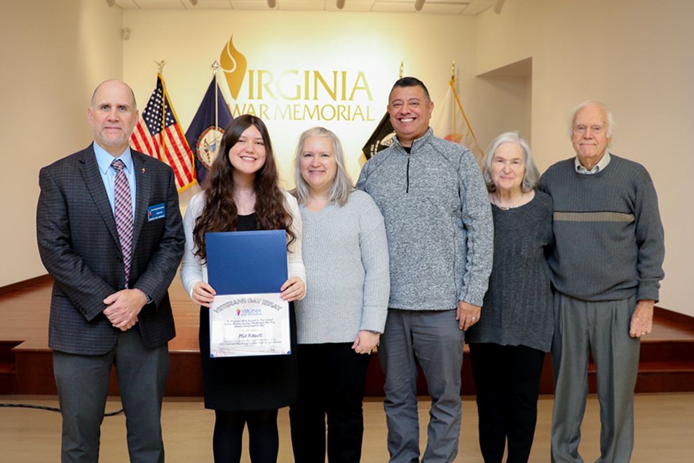 Virginia War Memorial essay winner with family