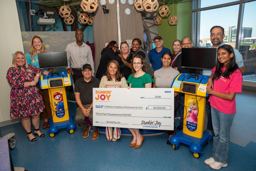 Dunkin’ Joy in Childhood Foundation Grant Brings Mobile Gaming Carts to CHoR Patients Dunkin Joy Grant Check Children's Hospital Foundation Richmond VA