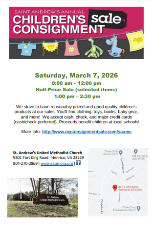 St. Andrew’s UMC Spring Children’s Consignment Sale