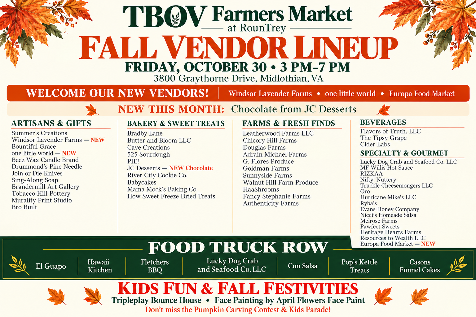 TBOV Rountrey Farmers Market – Spooktacular Fall Event