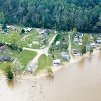 A view of flood damage along the James River after Hurricane Isabel in 2003. 