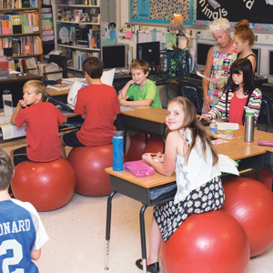 At Pearson’s Corner Elementary School in Hanover County, fourth and fifth graders sit on balance balls in the classroom to promote good posture.