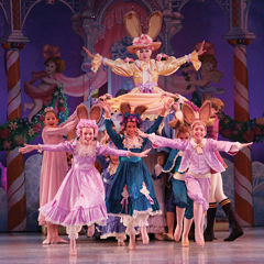 Little bunnies emerge from underneath Mother Ginger’s skirt in Act II of Richmond Ballet’s The Nutcracker.