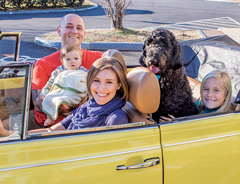 The family behind the dynasty – Ian holds Sawyer, with Tanya at the wheel, and Eden and Keswick in the backseat.