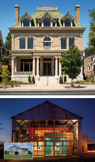 The Monument Avenue home of Paul and Julie Weissend, owners of Dovetail Construction, and their Brook Road office below reflect the industry’s latest innovations in green tech. 