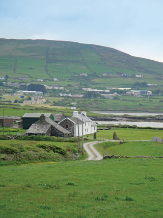 The land is an intense green on Valentia, one of Ireland’s most westerly points.