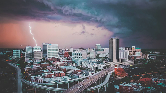 Richmond, Virginia, skyline during an intense summer storm