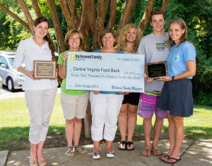 Representatives from FeedMore, Virginia Swim Shop, Richmond Family Magazine, College Nannies & Tutors, and Canterbury Recreation Association at the Dunk Hunger 2014 Winners’ Party Check Presentation 