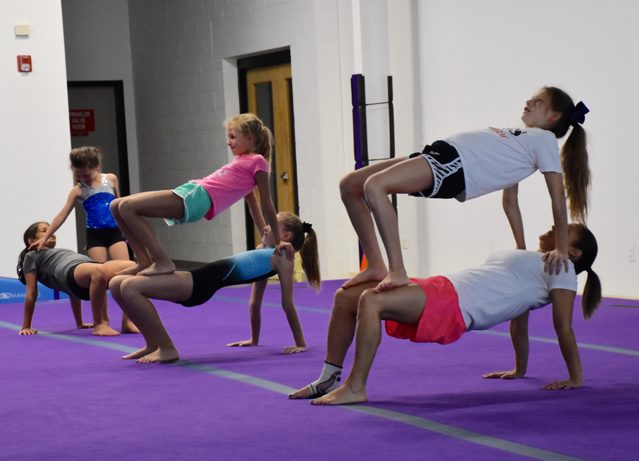 Acro gymnastics, Yoga for kids, Cheer stunts